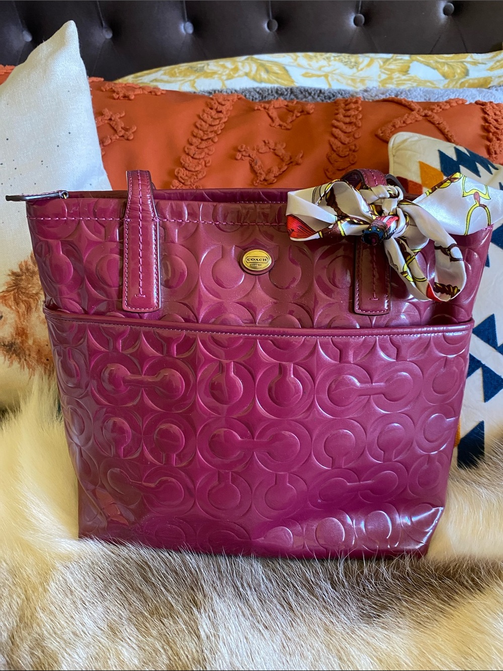 Coach Patent Signature Tote in Berry